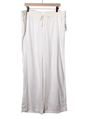 NWT Old Navy Linen Wide Leg Drawstring Waist Pants Pockets White Size XL